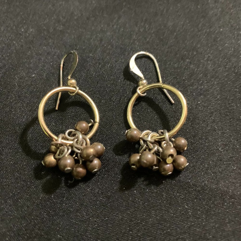 Gold Tone Earrings With Brown Beads-Pierced